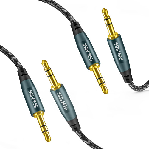 SOLMIMI 2-Pack 3.5mm Male to Male Stereo Audio Cable Strong Nylon Braided TRS Stereo Hi-Fi Sound AUX Cord for Car, Headphones, Speakers, Smartphones, Home Stereos (4 Feet/1.2m)