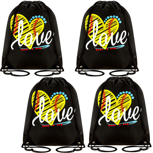 Softball Drawstring Bags Softball Drawstring Backpack Sport Pack Cinch Sack Shoulder Bag (4 Pieces)