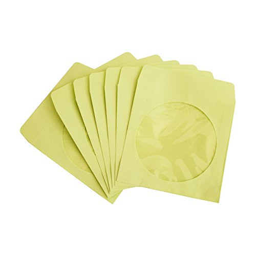 NuLink Paper CD DVD Sleeves Envelope With Window Cut Out and Flap [100 Packs, 80G Yellow, 5 in x 5 in]