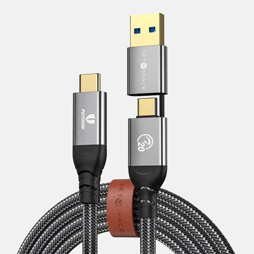 SETMSPACE USB 3.2 Gen 2x2 Cable USB A/C to USB-C [3.28ft], 20Gbps Transmission Speed, 100W Charging, Support 4K@60Hz Video Transmission, 2 in 1 USB A/C to USB-C Braided Charging Cable