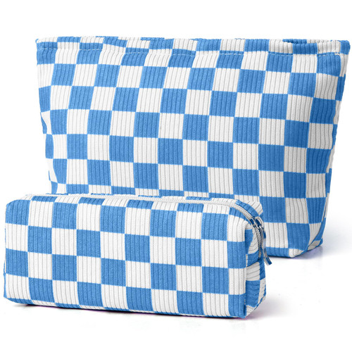 SANYETS Makeup Bag,Cosmetic Bags for Women,Travel Makeup Bag, Small Make Up Bag for Purse,Corduroy MakeUp Brush Bag with Zipper,Blue Checkered MakeUp Bag Organizer,Aesthetic Preppy Stuff SANYETS Makeup Bag,Cosmetic Bags for Women,Travel Makeup Bag, Small Make Up Bag for Purse,Corduroy MakeUp Brush Bag with Zipper,Blue Checkered MakeUp Bag Organizer,Aesthetic Preppy Stuff
