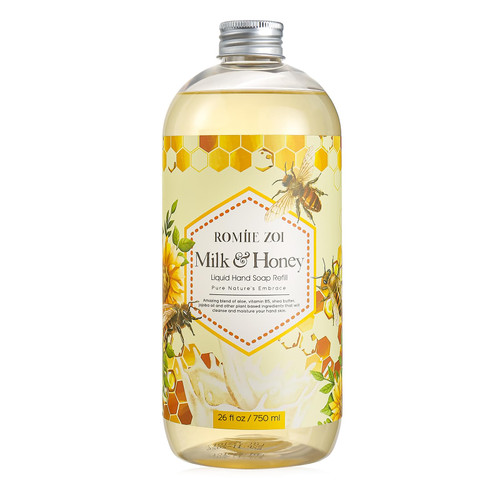 ROMIIE ZOI Liquid Hand Soap Refill, Honey & Milk, Gentle & Moisturizing Formula, 750 ML/ 26 FL OZ