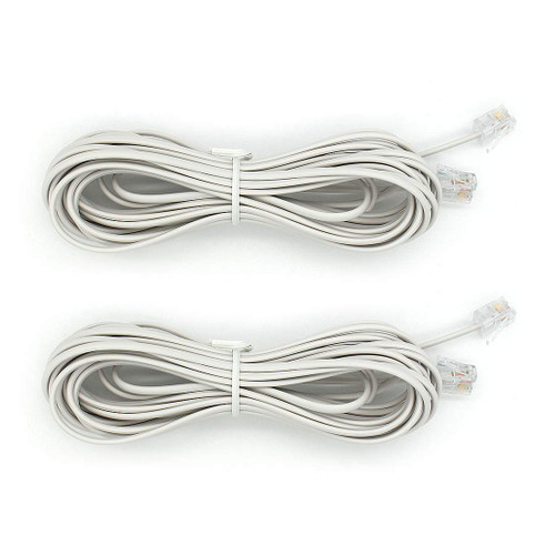 RJ11 6P2C Telephone Line Cord Phone Extension Straight Cable Wire 6p2c Pin Plug Male to Male Plug Modular Landline Cable Fax Modem, 5M/ 16.4 feet Long White (2 of Pack)
