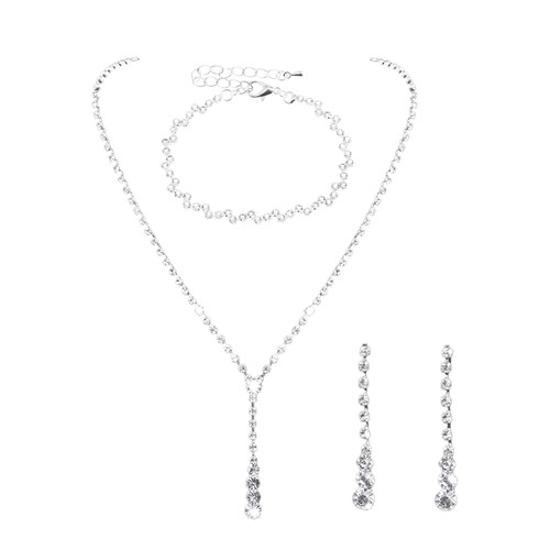 Rhinestone Necklace Bracelets Earrings Prom Crystal Necklace Dangle Earrings Set Bracelets for Bridal Bridesmaid Wedding Jewelry Sets for Women (Set A)