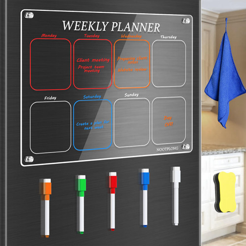 NOOTPLONG Clear Acrylic Dry Erase Board?Acrylic Magnetic Dry Erase Board Calendar, Reusable Magnetic Planner Whiteboard with Markers and Eraser