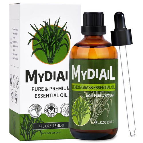MYDIAIL Lemongrass Essential Oil 4oz Pure Lemongrass Oil Natural Undiluted Essential Oil for Humidifier, Diffuser, Massage, Home Cleaning, Skin & Hair Care, Candle Making - 118ml