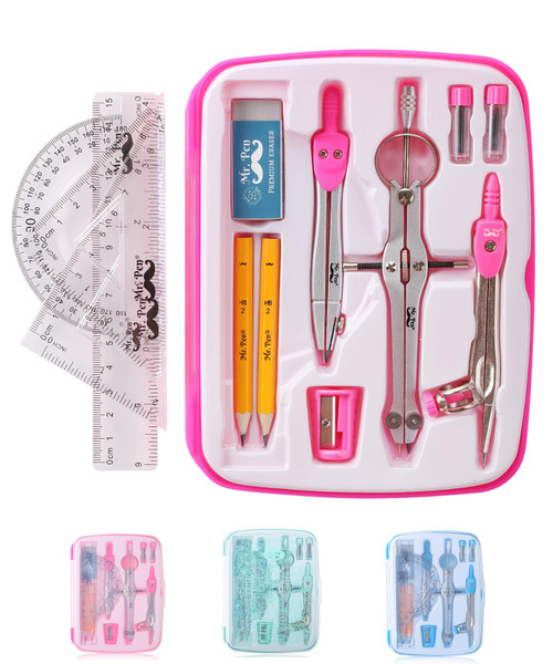 Mr. Pen- Geometry Set, 13 pcs, Compass for Geometry, Protractor Set, Geometry Kit Set with Shatterproof Storage Box, Geometry Kit, Drawing Tools, Drafting Set, Drafting Tools & Drafting Kits (Pink)