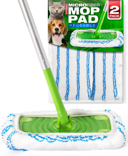 Millifiber Microfiber Reusable Mop Pads Compatible with Swiffer Sweeper Mops (2-Pack) Washable Mop Pads for Wet & Dry Use (Mop is Not Included)