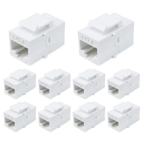MEOU Cat6 Keystone RJ45 Couplers, Female to Female Ethernet Cable Extender Jack Inline 10 Pack, White