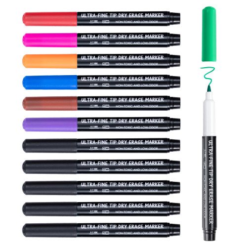 maxtek Dry Erase Markers Ultra Fine Tip, 0.7mm, Low Odor, Assorted Colors, 12 Count, Whiteboard Markers for Planning Whiteboard, Calendar Boards, Back to School Supplies