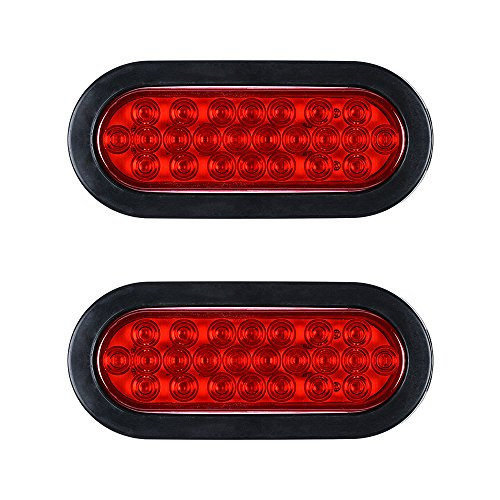 1 Pair RED 24-LED Oval Oblong Sealed Stop Parking Tail Light w/Grommet Plug Trailer Truck RV