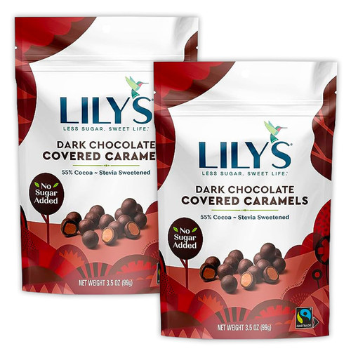 Lilys Chocolate Dark Chocolate Covered Caramels -2 Packs Of Stevia Chocolate Candy - Lilys Sugar Free Keto Chocolate Caramel