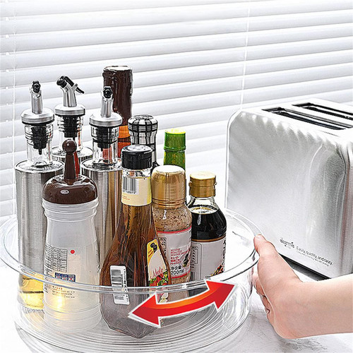 Lazy Susan Turntable, 9 Inch Clear Plastic Rotating Turntable Organizer, 360 Degree Rotating Spice Condiments Rack, Kitchen Countertop Turntable Storage Container for Pantry, Fridge, Vanity, Bathroom