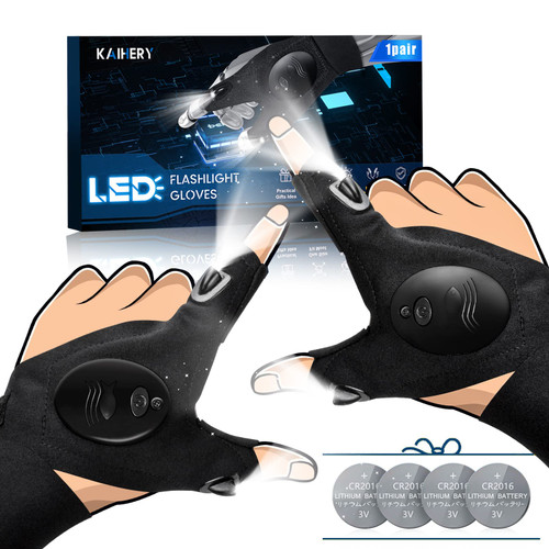 Kaihery LED Flashlight Gloves, Cool Tools Gadgets for Men, Dad Boyfriend Gifts for Christmas Fathers Day Birthday, Hands-Free Lights for Camping Fishing Repairing Running Mechanic Car Guy