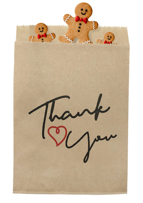 Jexila 100 Pack Thank You Paper Treat Bags Flat Kraft Cookie Favor Bag for Candy Snack Bakery Wedding Party Gift Bags(5''X7'')