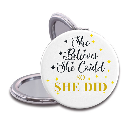 JAmuruwt Inspirational Appreciation Congratulations Gifts for Women Coworkers She Believed She Could So She Did Compact Travel Hand Mirror for Birthday Christmas Halloween