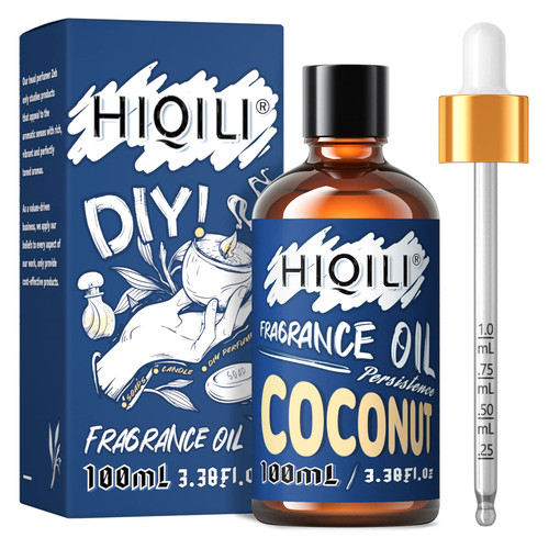 HIQILI Coconut Fragrance Oil 100ml, Essential Oil for Diffuser Candle Making Soap Slime, Scented Oil for Car Freshies Soy Candles, Home Aromatherapy 3.38 Fl Oz, Christmas Gifts for Women Men