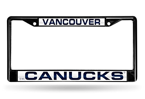 NHL Vancouver Canucks Laser Cut Inlaid Standard Chrome License Plate Frame, Black