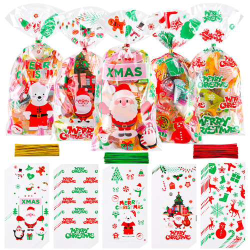 FUSHENMU 180pcs Christmas Cellophane Treat Bags,Xmas Clear Cello Goody Gift Candy Bags with Twist Ties for Christmas Party Favor Supplies FUSHENMU 180pcs Christmas Cellophane Treat Bags,Xmas Clear Cello Goody Gift Candy Bags with Twist Ties for Christmas Party Favor Supplies