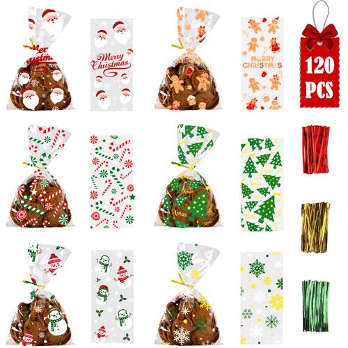 DIYDEC 120PCS Christmas Cellophane Treat Bags Xmas Cello goodies Candy Bags with Twist for Christmas Party Favor DIYDEC 120PCS Christmas Cellophane Treat Bags Xmas Cello goodies Candy Bags with Twist for Christmas Party Favor
