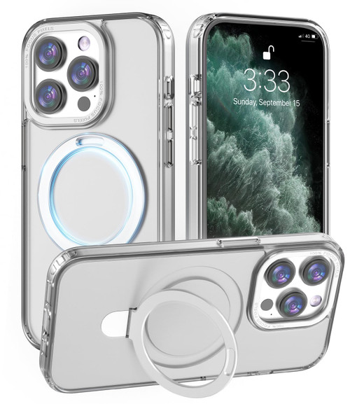 Designed for iPhone 15 Pro Case with Magnetic Invisible Stand [Compatible with MagSafe] [Military Grade Drop Protection] Shockproof Slim Translucent Matte for iPhone 15 Pro Case 6.1 Inch, Clear