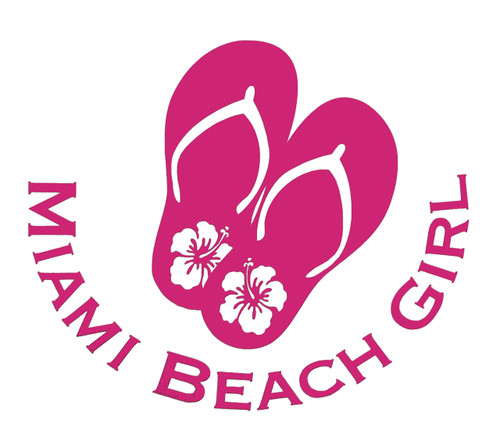 Custom Flip Flop Miami Beach Girl Vinyl Decal - Hibiscus Flower Bumper Sticker, for Tumblers, Laptops, Car Windows - Personalized Miami Beach Beach Decal