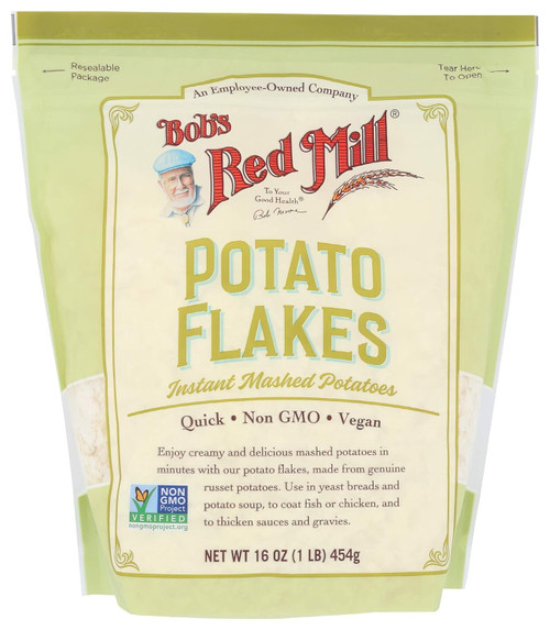 Creamy Potato Flakes. One-16 oz Resealable Bag of Bobs Red Mill Potato Flakes Instant Mashed Potatoes