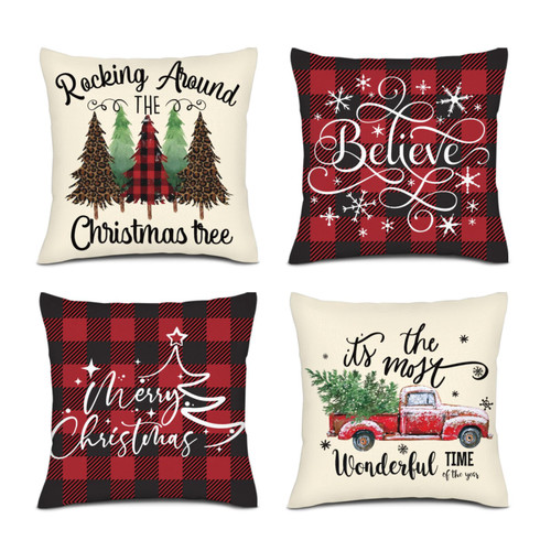 CrazySign Christmas Pillow Covers Set of 4 Buffalo Check Plaid Merry Christmas Tree Believe Winter Holiday Decor Throw Cushion Case Christmas Decoration for Home Couch (18" X 18", Christmas Red)