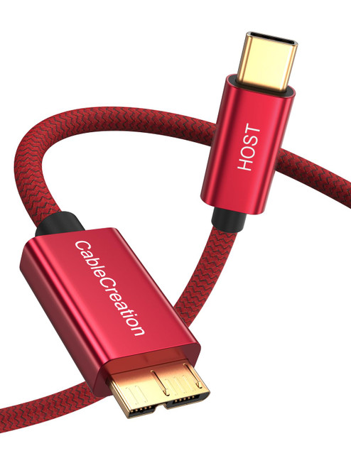 CableCreation Short Micro B to USB C Cable 1FT, USB 3.1 C to USB Micro B Cable 10Gbps USB C to External Hard Drive Cord Compatible with iPhone 15 Plus/15 Pro Max, MacBook Pro Air Galaxy S5, Red