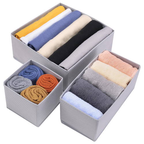 Boudar Foldable Underwear Drawer Organizer and Closet Dividers Foldable Storage Box Drawer Divider Organizer Bins for Clothes, Socks, Underwear,3 Pack?Light Grey?