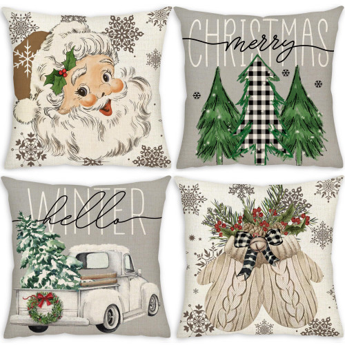 AKIT Christmas Pillow Covers 18x18 Set of 4 Hello Winter Christmas Decorations Santa Claus Gloves Eucalyptus Throw Pillow Covers Holiday Stripes Cushion Case for Couch Sofa Bed Home AKIT Christmas Pillow Covers 18x18 Set of 4 Hello Winter Christmas Decorations Santa Claus Gloves Eucalyptus Throw Pillow Covers Holiday Stripes Cushion Case for Couch Sofa Bed Home