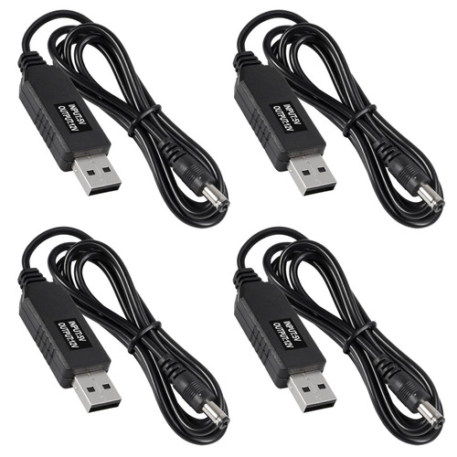 AITRIP 4pcs DC 5V to DC 12V USB Voltage Step Up Converter Cable Power Supply USB Cable with 5.5x2.1mm DC Connect Male 1M for WiFi Router Mini Fan Speaker 3.2ft