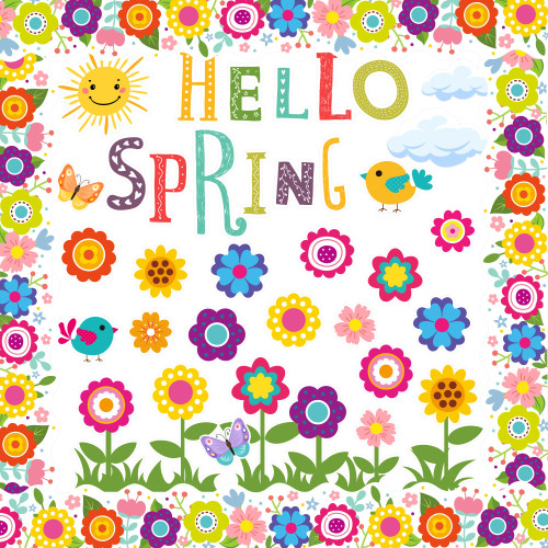 96 Pcs Spring Bulletin Decor Flower Board Paper Cutouts Hello Spring Classroom Bulletin Decorations Set with Borders for Classroom Board Whiteboard Window Home Supplies