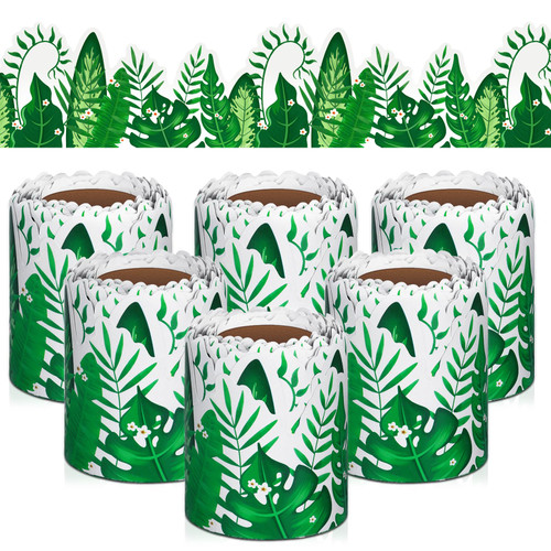 6 Pcs Bulletin Board Borders - Eucalyptus Die-Cut Borders Classroom Bulletin - Greenery Plant Bulletin Board Decorations - 196.8ft Border Trim for Classroom Decoration School Party Leaves Border