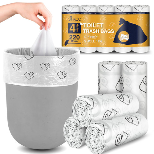 4 Gallon Trash Bag 220 Count, Printed Small Garbage Bags for Bathroom White Clear Trash Can Liners, Unscented