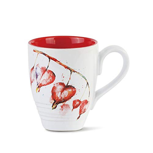 Dean Crouser Bleeding Heart Flower Watercolor Red 12 ounce Glossy Ceramic Stoneware Mug