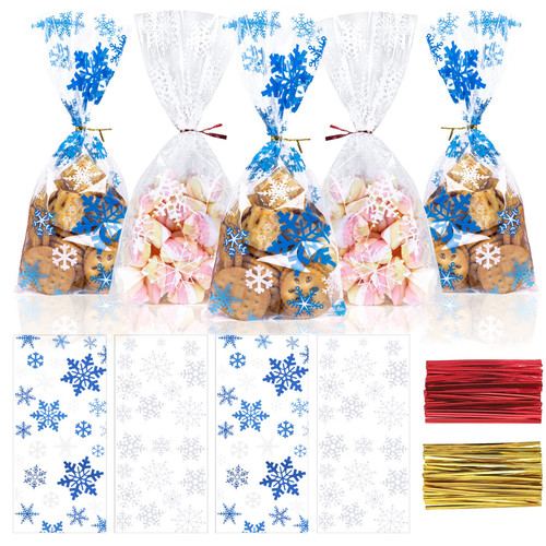 100 Pcs Christmas Treat Bags Snowflake Cellophane Gift Bags Holiday Candy Cookies Clear Treat Bags with 100 Pcs Twist Ties for Christmas Party Favors 100 Pcs Christmas Treat Bags Snowflake Cellophane Gift Bags Holiday Candy Cookies Clear Treat Bags with 100 Pcs Twist Ties for Christmas Party Favors