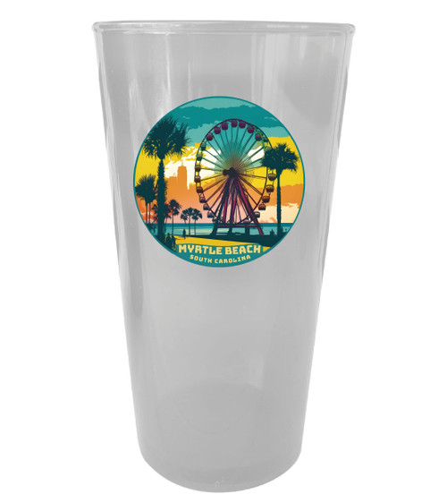 R and R Imports Myrtle Beach South Carolina Souvenir Plastic 16 oz pint Clear