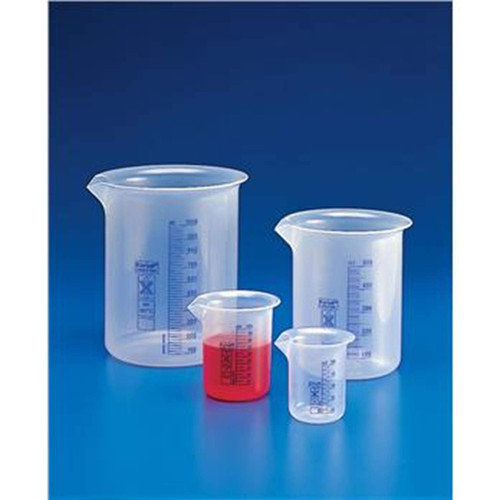 Globe Scientific 601822-1 Polypropylene Griffin Style Low Form Beaker, Printed Graduations, 50mL Capacity,Blue
