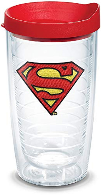 Tervis 1083986 Superman Tumbler with Emblem and Red Lid 16oz, Clear