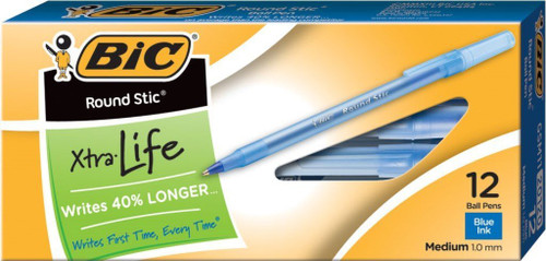 BIC Round Stic Xtra Life Ball Pen, Medium Point (1.0 mm), Blue, 36-Count