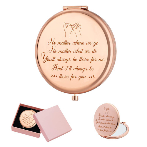 PLIGREAT Sister Mirror Gift, Compact Mirror for Women Gifts, Best Friend Mirror Gifts, Rose Gold Engraved Pocket Makeup Compact Mirror for Sister Friends Girls Daughter or Coworkers