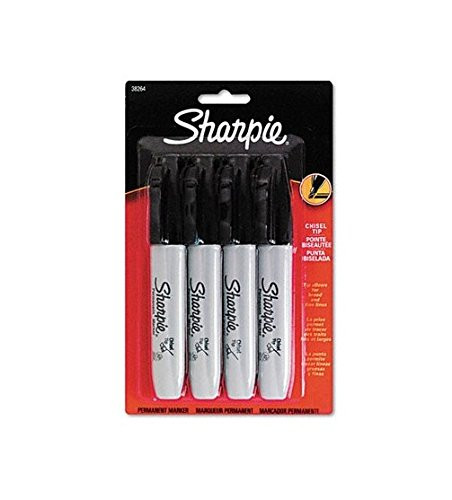 Sharpie Permanent Markers with 5.3mm Chisel Tip - 4 per Pack (Black) Sold as 2 Packs of - 4 - / - Total of 8 Each