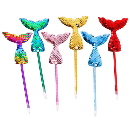 NUOBESTY Ballpoint Pens Mermaid Tail Gel Pen 6pcs Cute Sequin Mermaid Ink Pen Gel Ink Refills Ballpoint Pens Pen Smooth Writing Pen Stationery for Home Office Girls Mermaid Party Favors