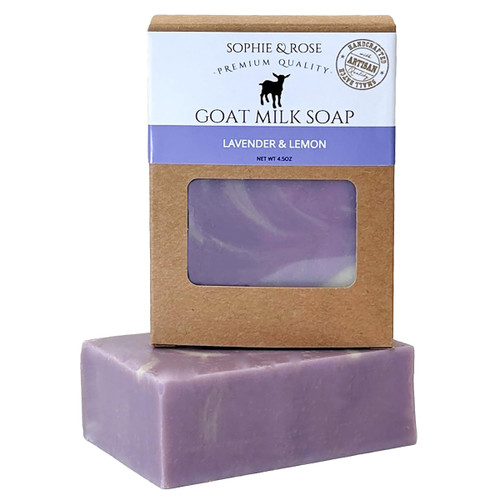 Sophie & Rose Goat Milk Soap, Moisturizing Cleansing Bar, Creamy, Nourishing Lather, Gentle For Sensitive Skin, Handmade USA (Lavender & Lemon, 4.5 ounce (Pack of 1))