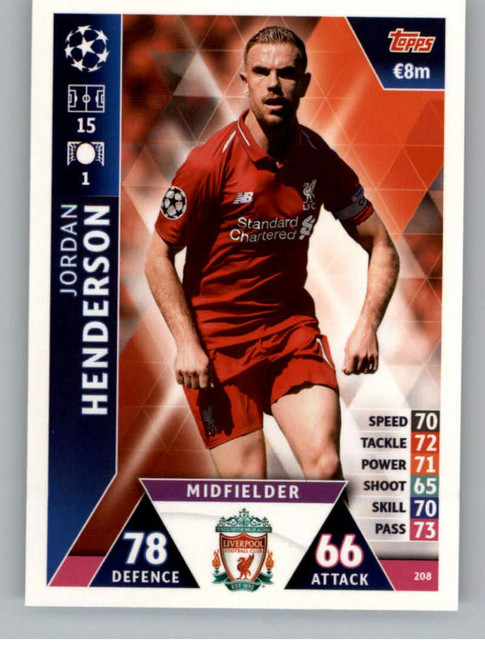 2018-19 Topps UEFA Champions League Match Attax #208 Jordan Henderson Liverpool FC Official Futbol Soccer Card