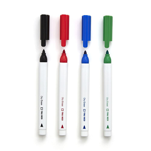 STAPLES TRU RED Pen Dry Erase Markers Fine Tip Assorted 12/Pack
