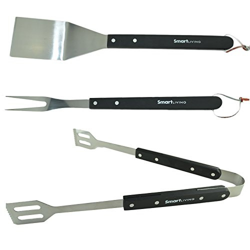 BBQ Grill 3-Piece Tool Set - Heavy Duty Stainless Steel Barbecue Grilling Utensils - Premium Grilling Accessories for Barbecue - Spatula, Tongs, Fork