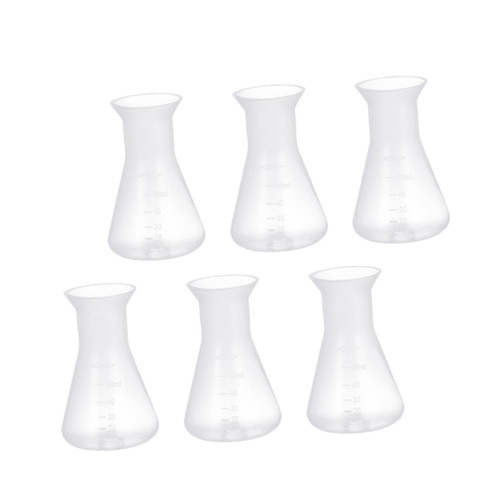 6pcs Plastic Flask Chemical Flask Measuring Flask Glass Beakers Chemistry Flask Plastic Erlenmeyer Flask Plastic Beakers Vacuum Erlenmeyer Flask Science Flask Pp Graduated Bottle