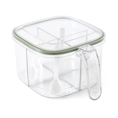 4 Compartments Seasoning Box with Cover and 4 Serving Spoons, Transparent Spice Pot Clear Seasoning Storage Box Container Kitchen Condiment Jars for Kitchen Salt Pepper Sugar